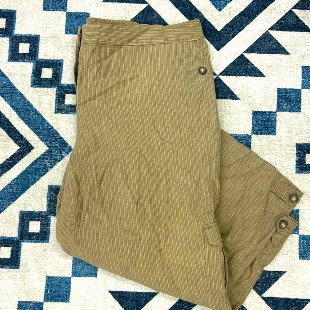 J Jill Beige Striped Linen Cropped Pants 24W